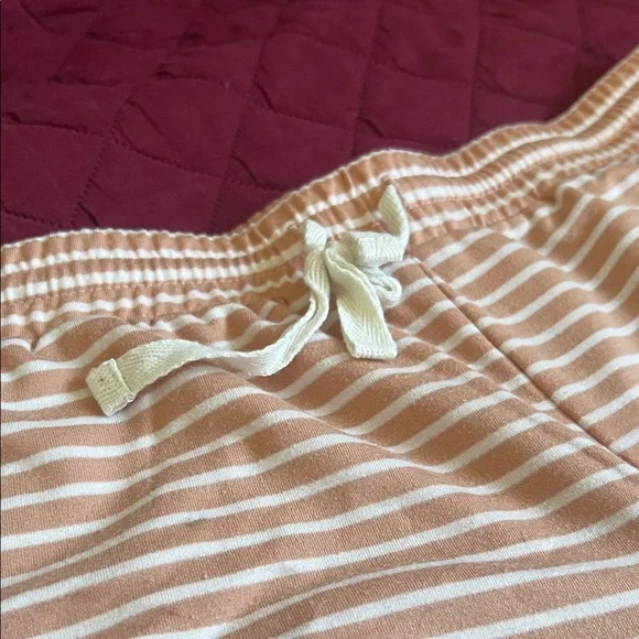 Striped Pink Knit Lounge Shorts with Drawstring Waist - Picture 2 of 5